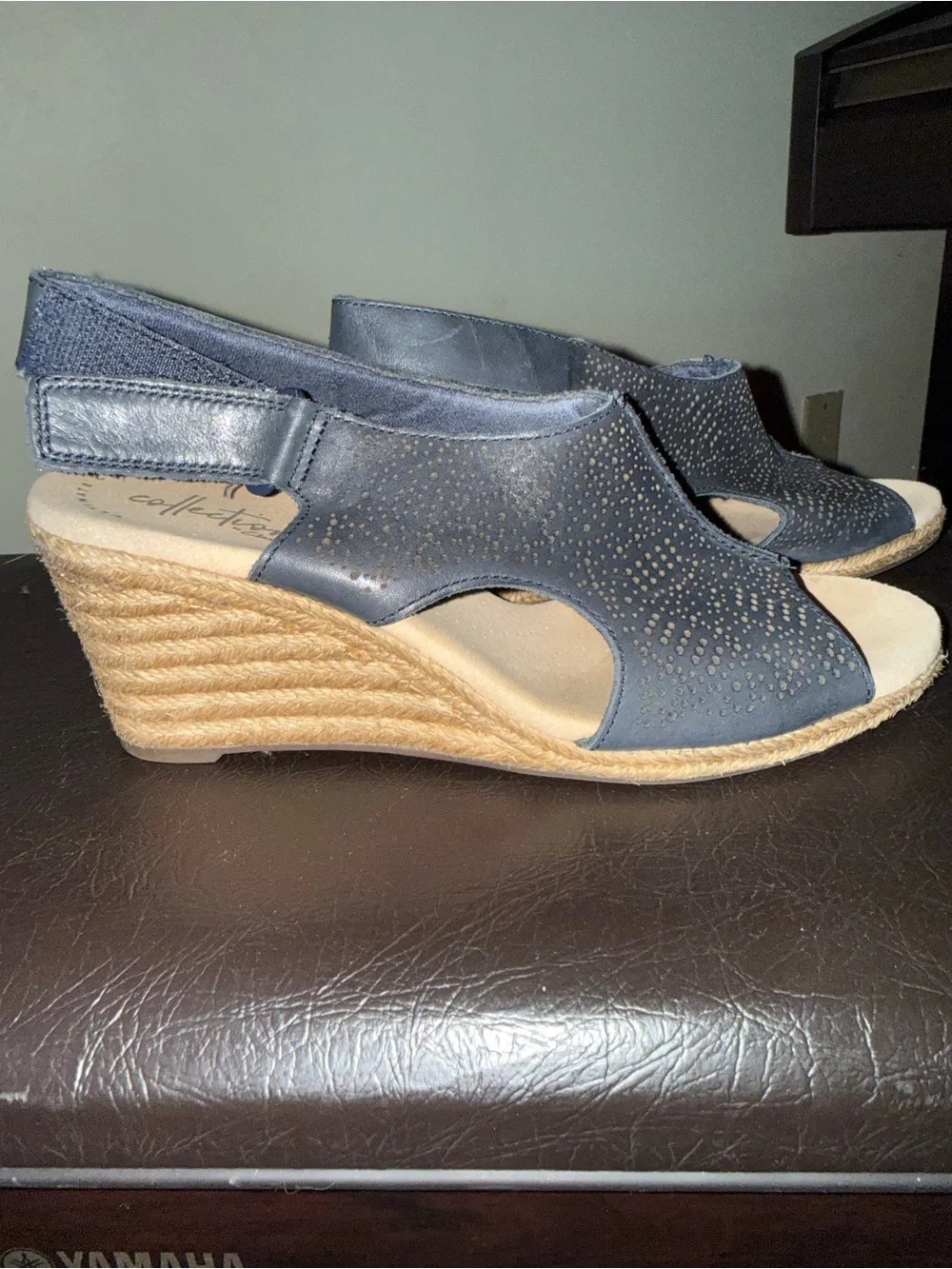 Clark’s Wedge Slingback Sandals in Navy